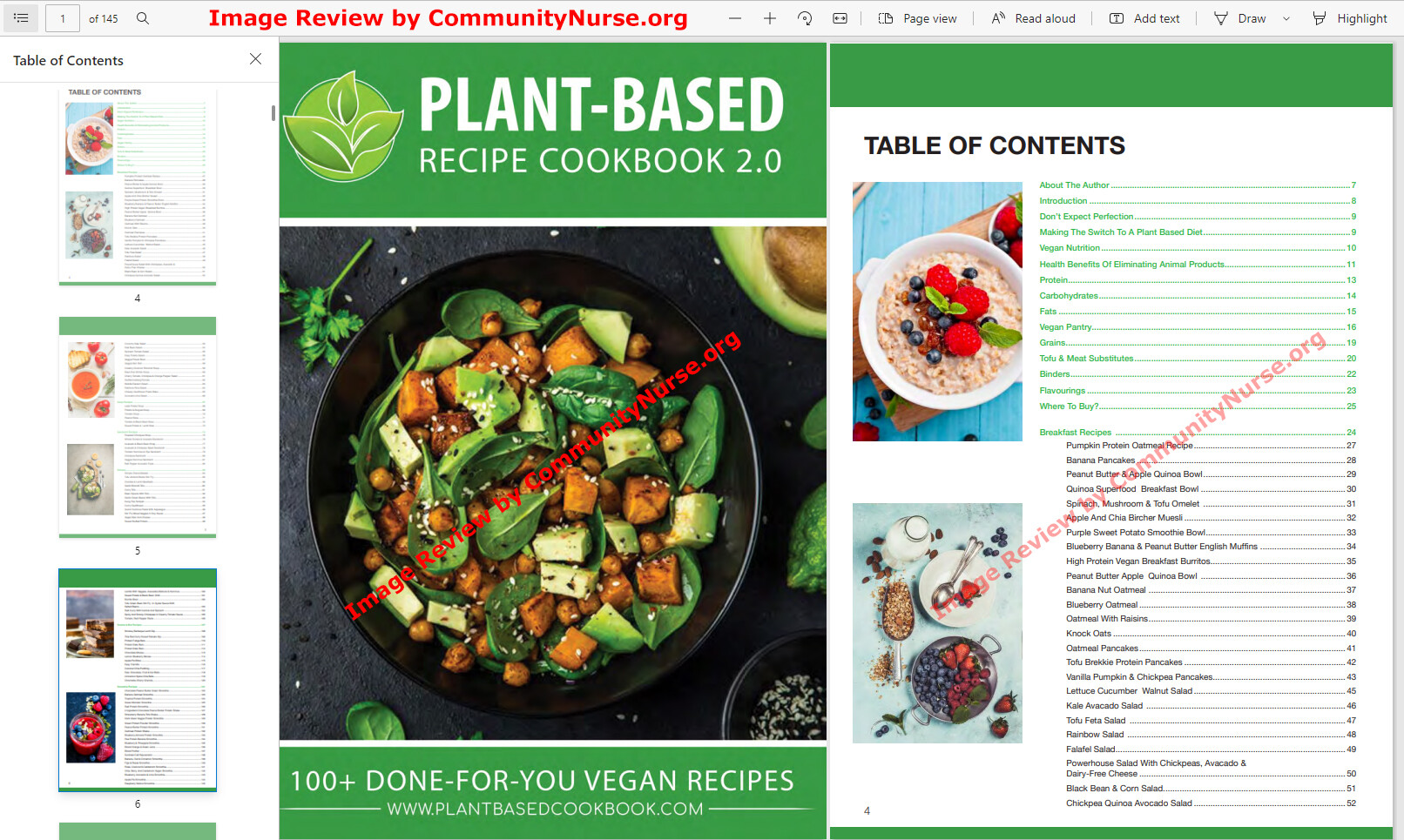 Recipe Cookbook 2.0 table of contents