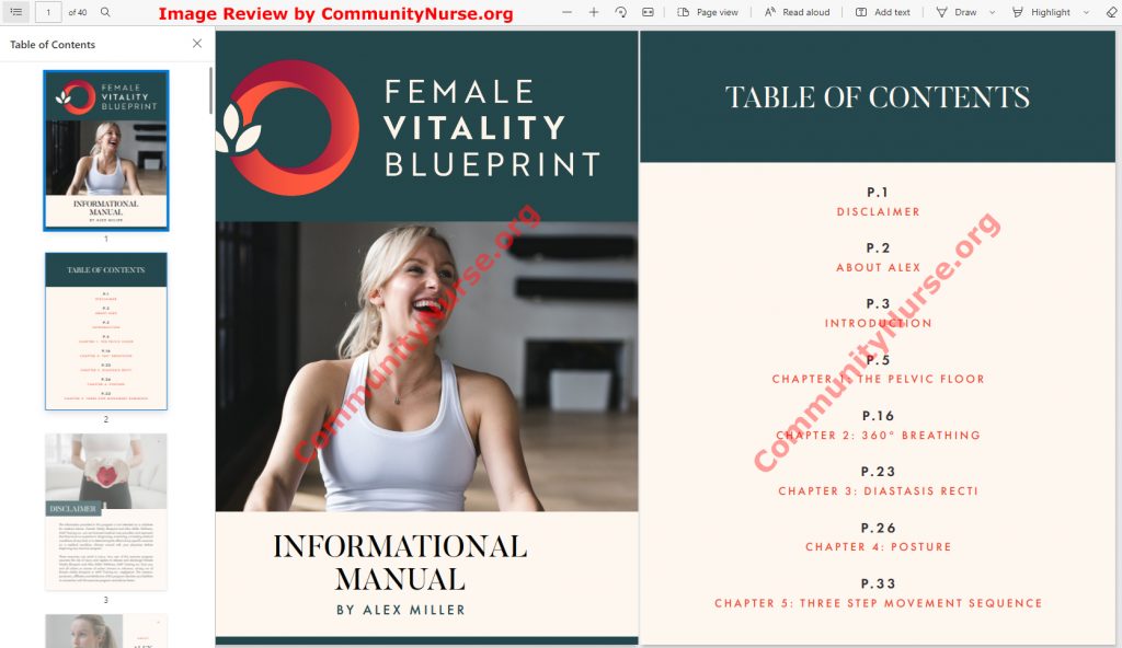 female vitality blueprint table of contents