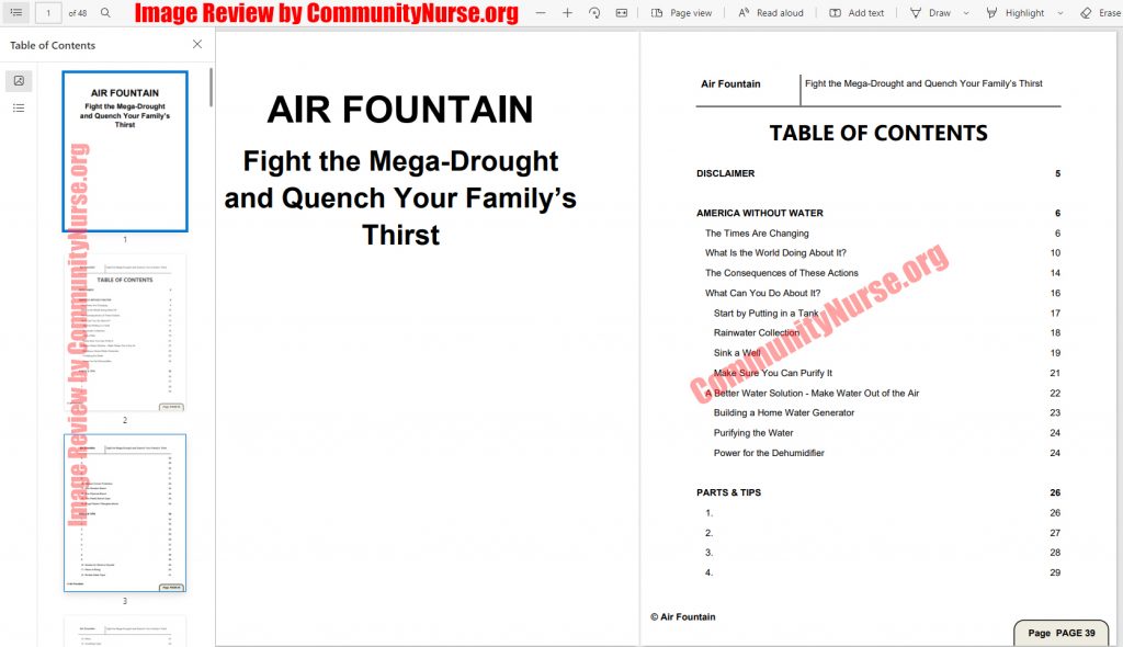Air Fountain PDF Table of Contents