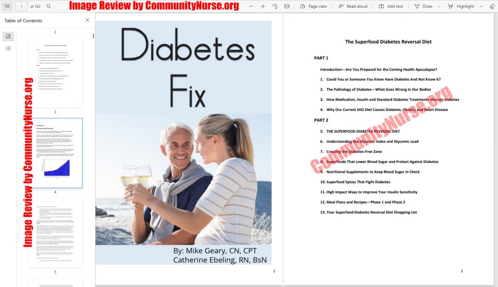 The Diabetes Fix table of contents