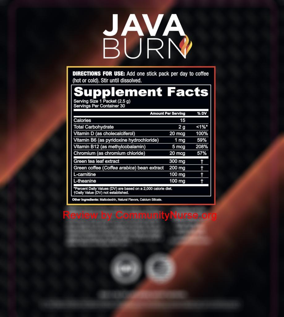 java burn supplement facts